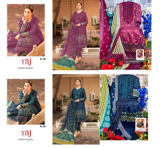 450 500 Taj Creations Pure Cotton Embroidery Pakistani Patch Work Suits