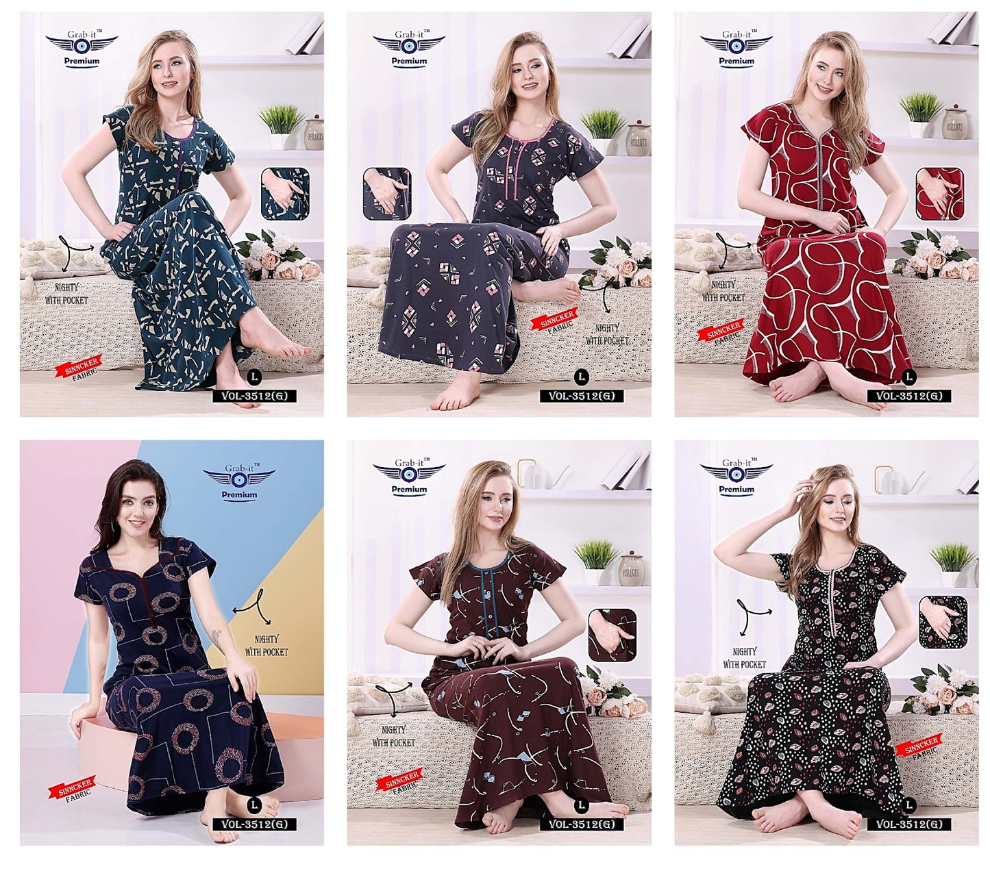 3512 G Grab It Sincker Night Gowns Wholesaler Ahmedabad