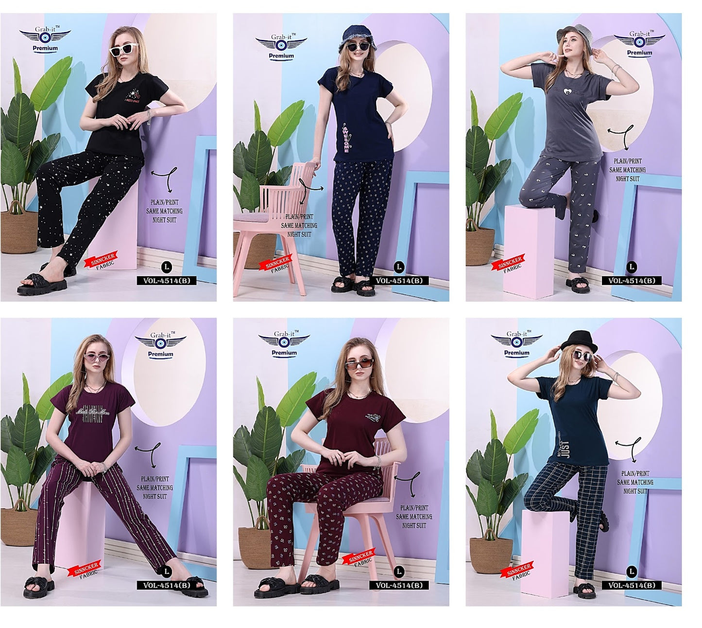 4514 B Grab It Sincker Pyjama Night Suits Wholesale Price