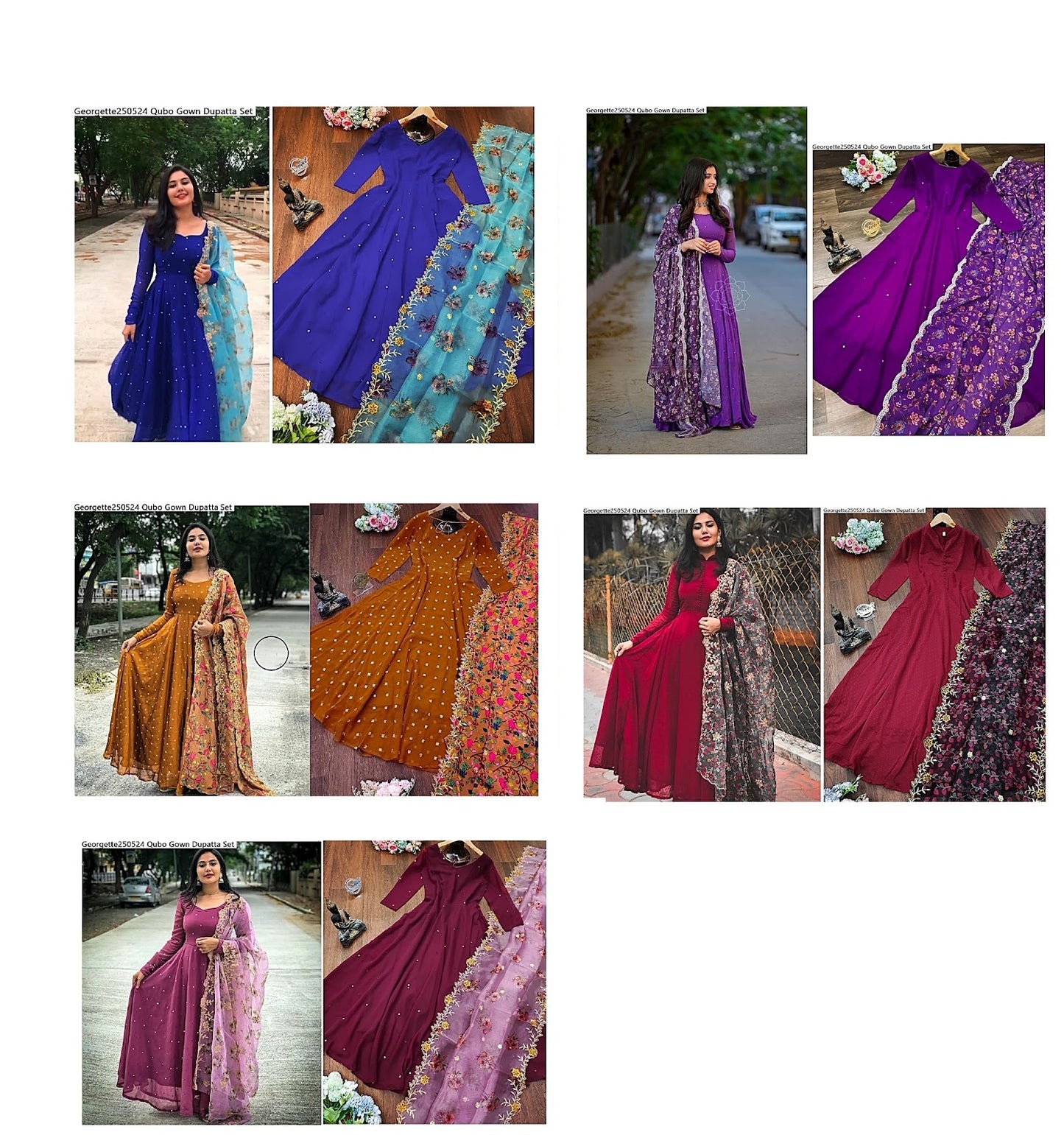 Georgette250524 Qubo Gown Dupatta Set Exporter India