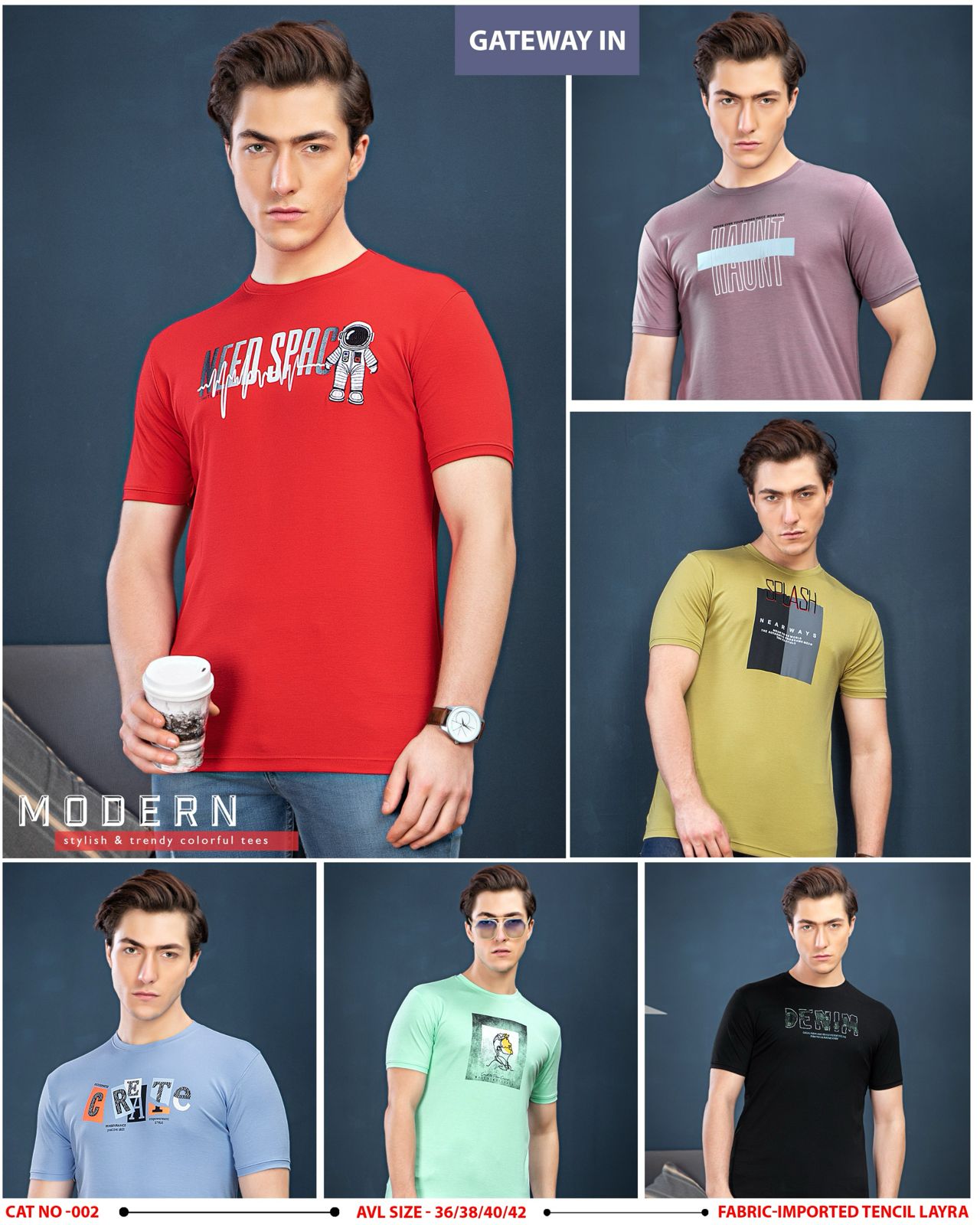 002-1605 Gateway In Tencil Lycra Mens Tshirts Wholesale Price