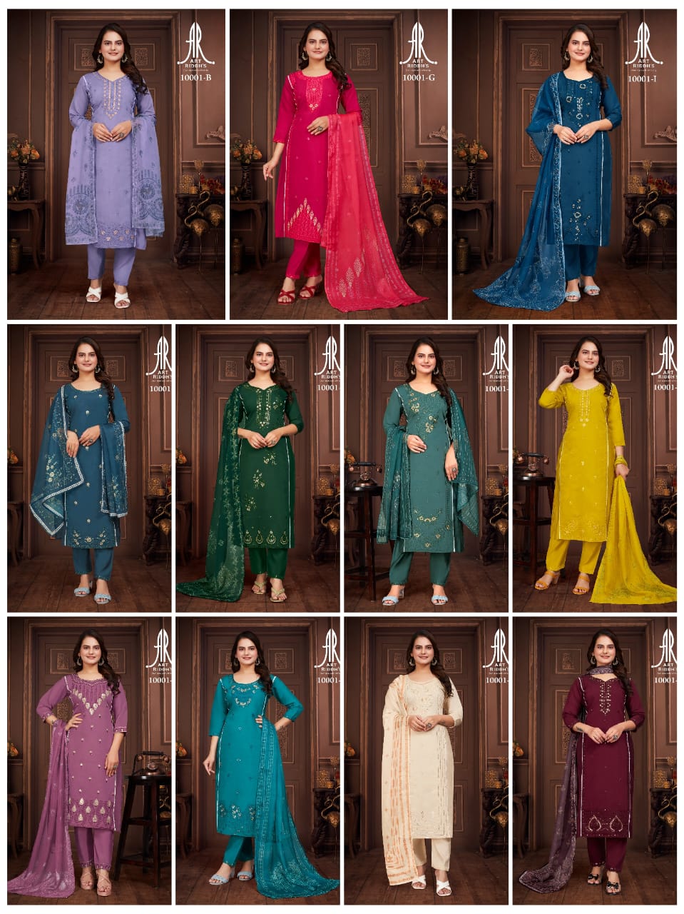 10001 Artriddhs Modal Chanderi Readymade Pant Style Suits Wholesale Price