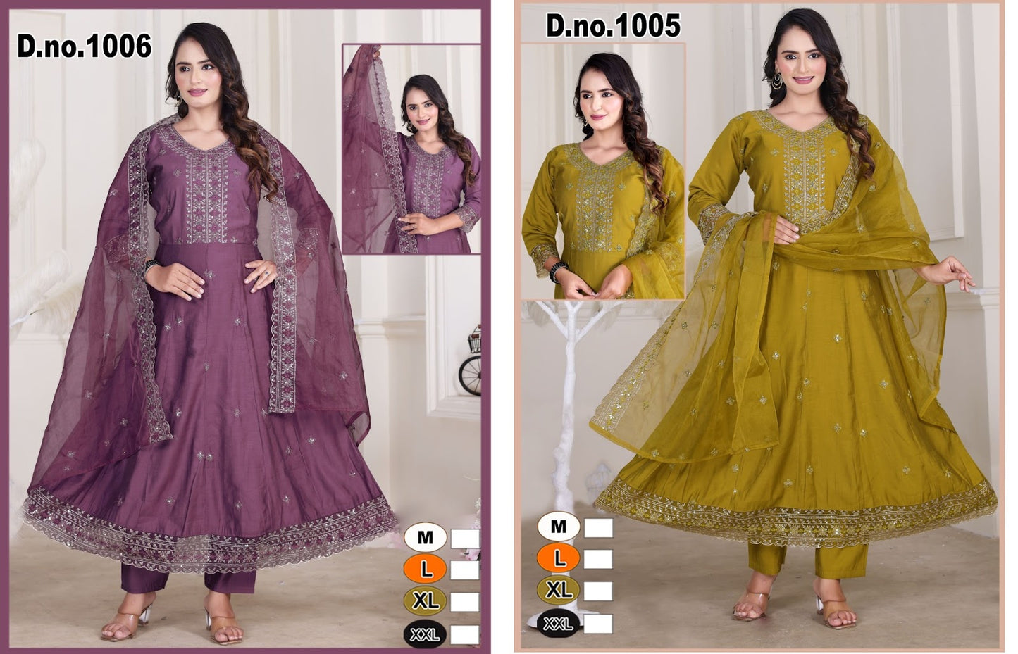 1005-1006 Ladli Roman Silk Readymade Anarkali Suits Manufacturer Ahmedabad