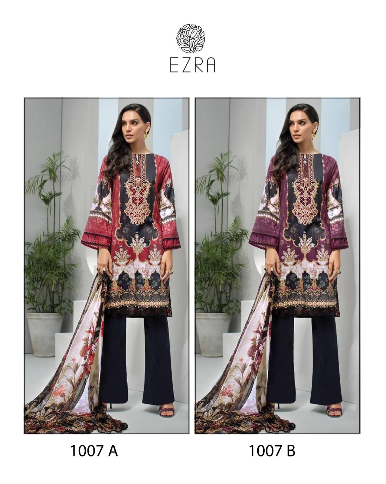 1007 Ezra Pure Cotton Pakistani Patch Work Suits Manufacturer