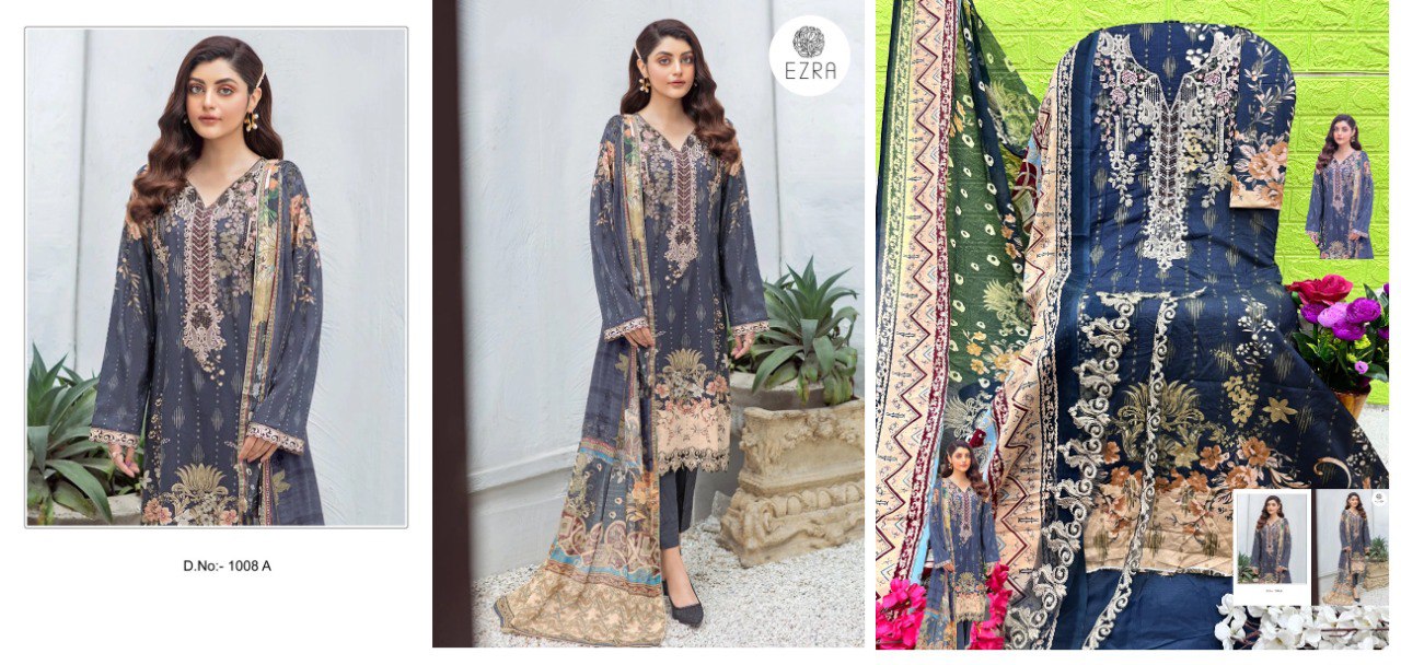 1008 Ezra Pure Cotton Pakistani Patch Work Suits Exporter India