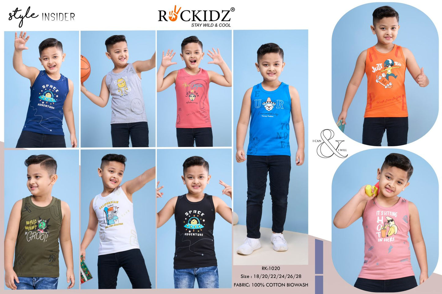 1020-Sando Rockidz Cotton Biowashed Boys Tshirt Wholesaler