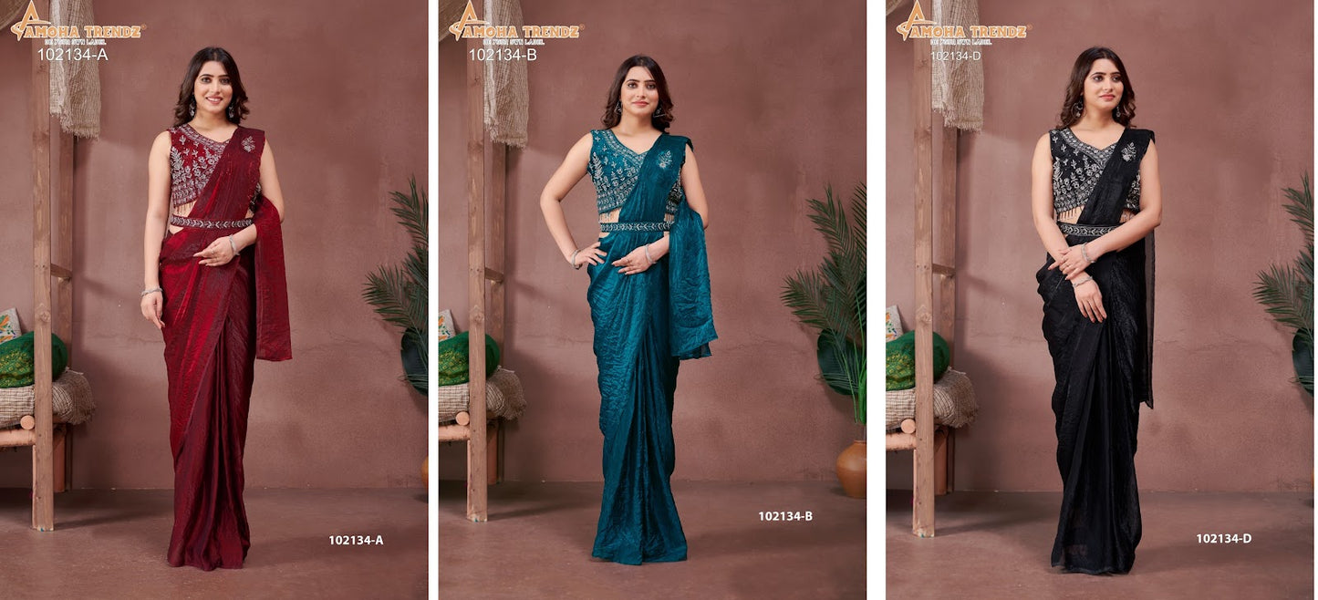 102134Abcd Amoha Satin Ready To Wear Saree Manufacturer Gujarat