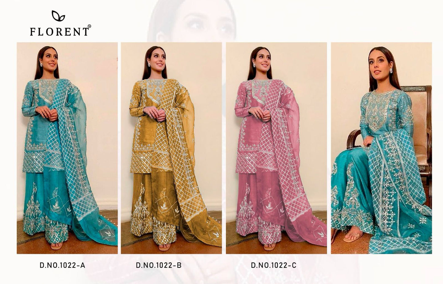 1022 Abc Florent Organza Pakistani Salwar Suits Manufacturer