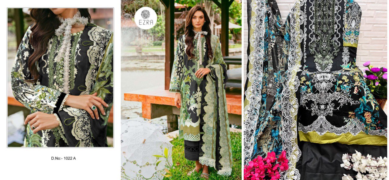 1022 Ezra Pure Cotton Pakistani Patch Work Suits Wholesale