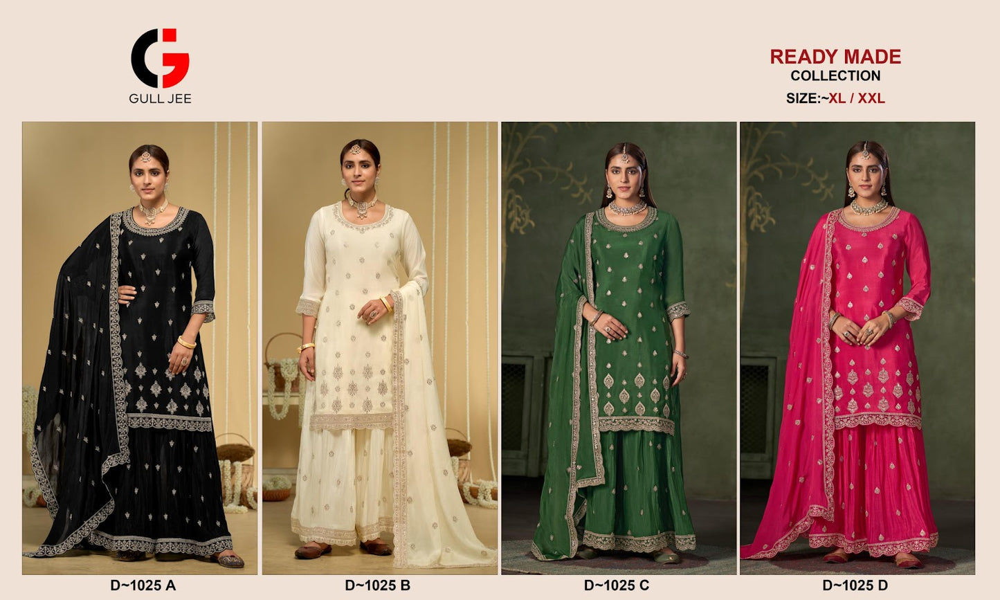 1025 Gull Jee Chinon Readymade Sharara Suits Wholesaler Ahmedabad