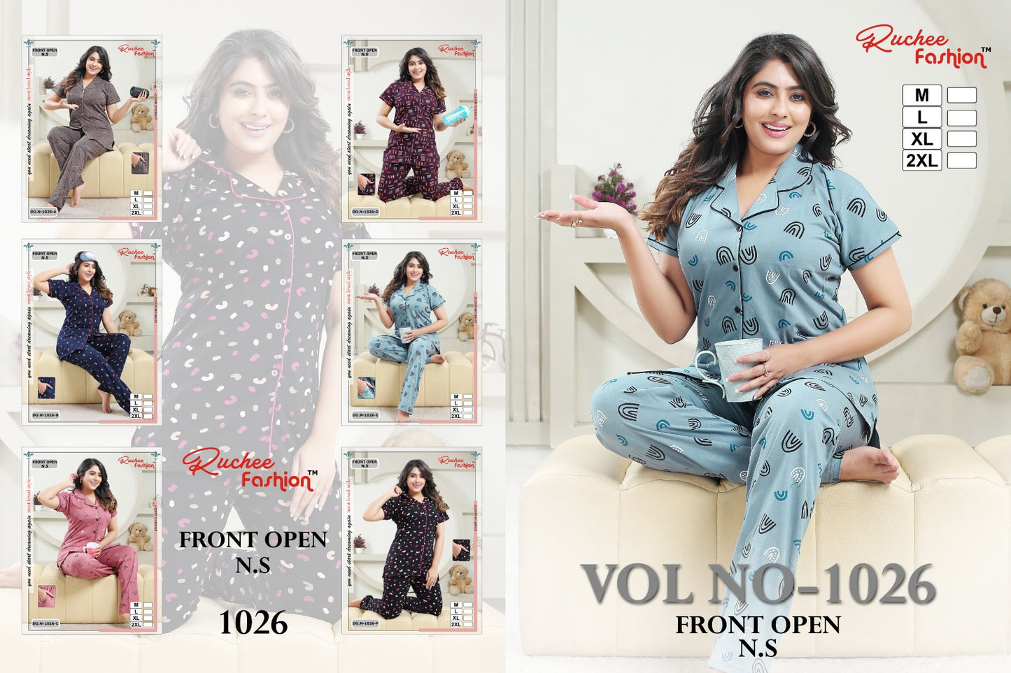1026 Ruchee Fashion Hosiery Sinker Collar Night Suits
