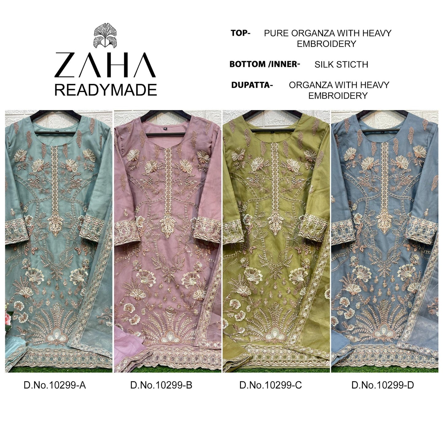 10299 Zaha Organza Pakistani Readymade Suits Supplier Gujarat