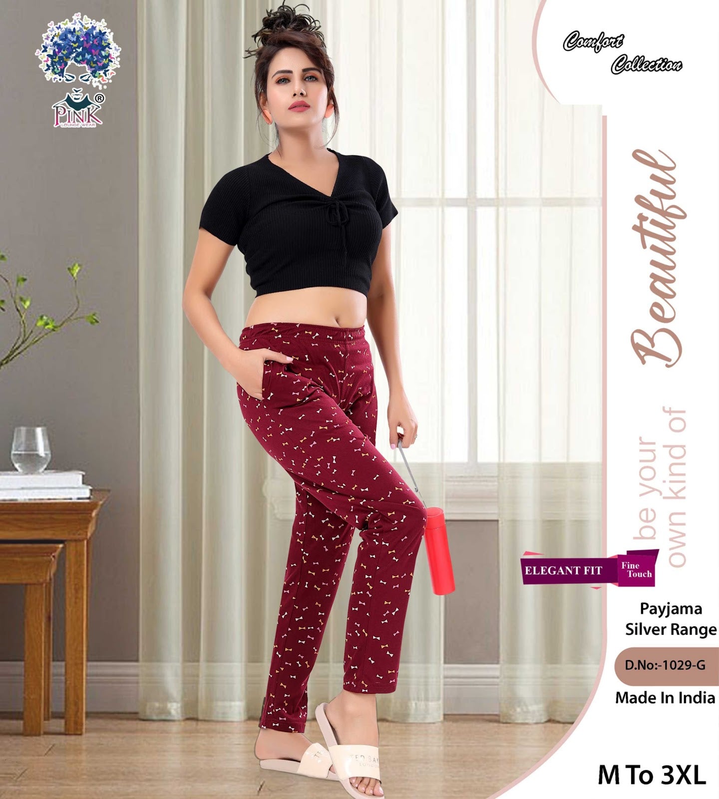 1029 G Pink Cotton Women Night Lower Manufacturer Ahmedabad