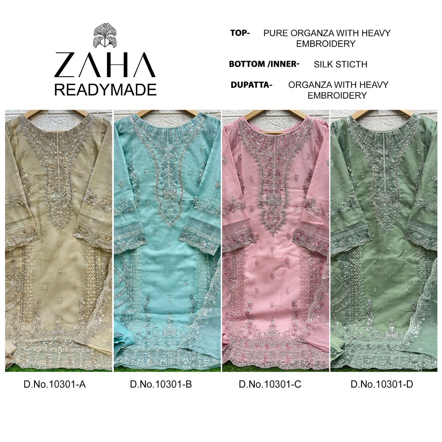 10301 Zaha Organza Pakistani Readymade Suits Supplier