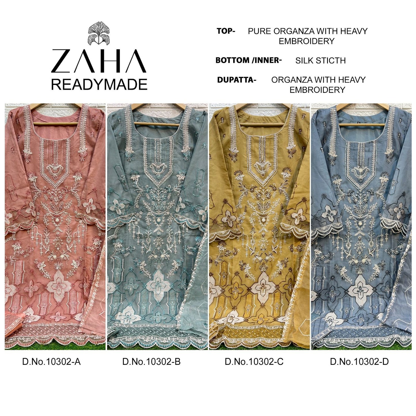 10302 Zaha Organza Pakistani Readymade Suits Wholesale Price