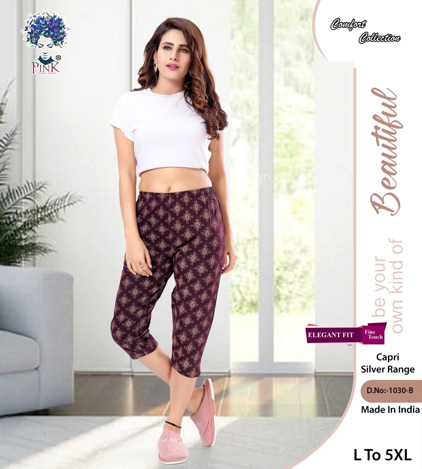 1030 B Pink Cotton Womens Capri Supplier Ahmedabad