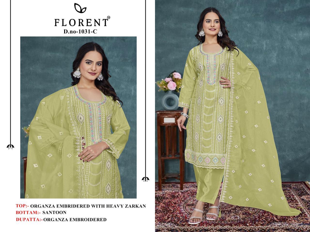 1031Abcd Florent Organza Pakistani Salwar Suits Wholesaler India