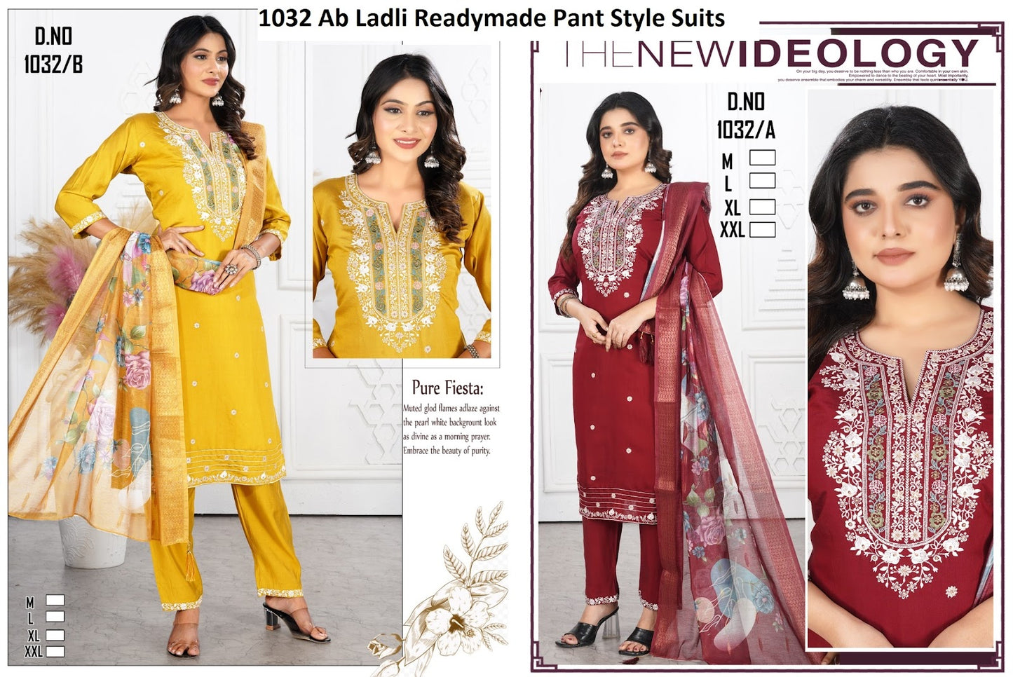 1032 Ab Ladli Roman Silk Readymade Pant Style Suits Wholesale Price