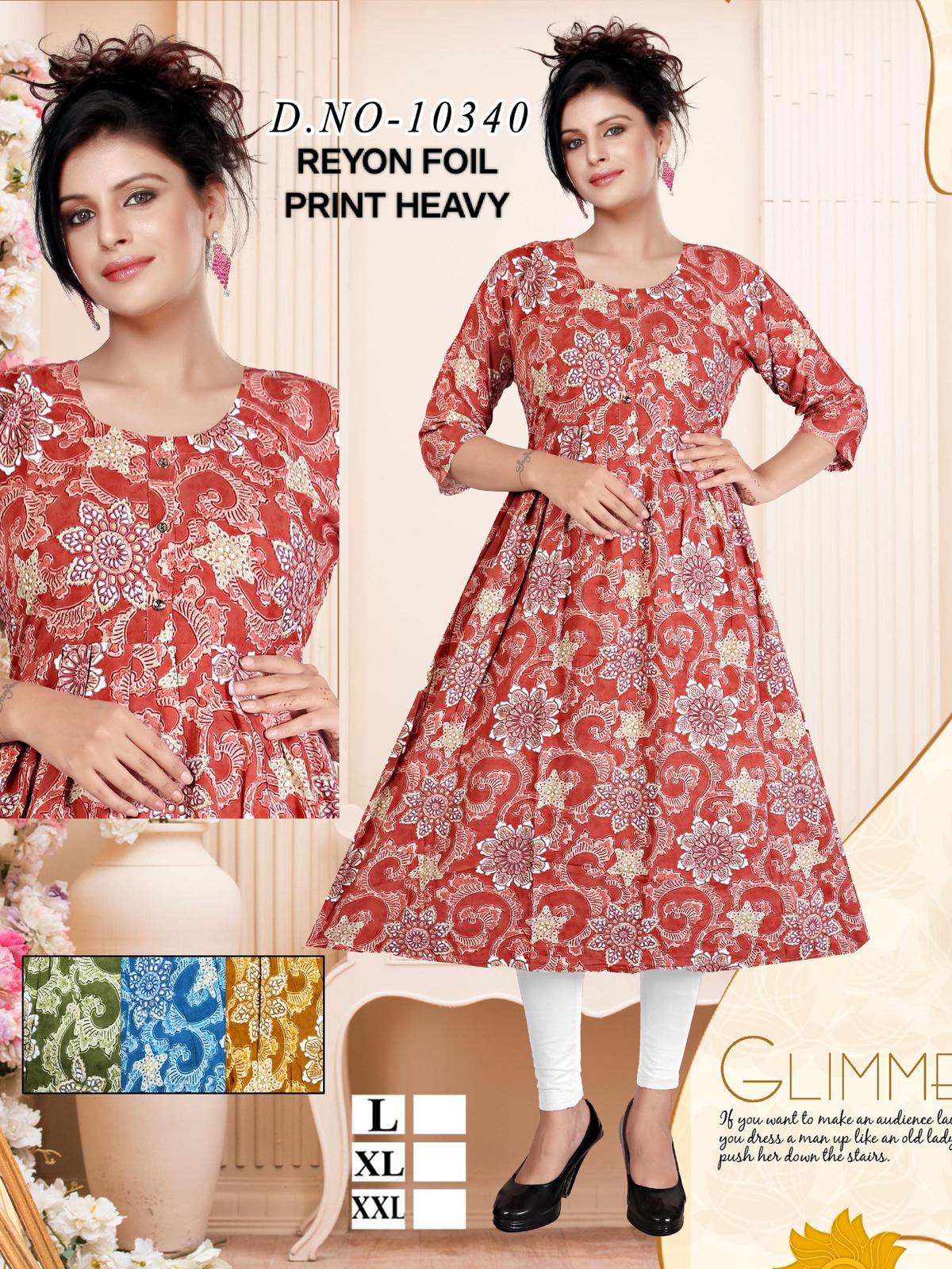 10340-10343 Mmc Rayon Foil Anarkali Kurtis Supplier Gujarat