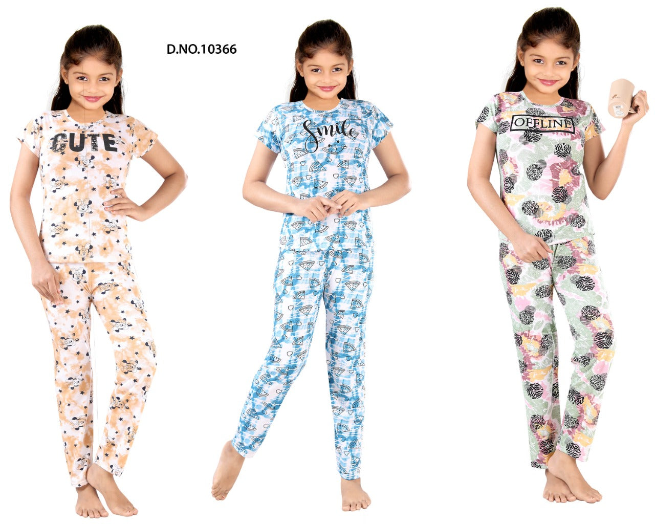 10366 Ks Hosiery Sinker Girls Night Suits Wholesale Rate