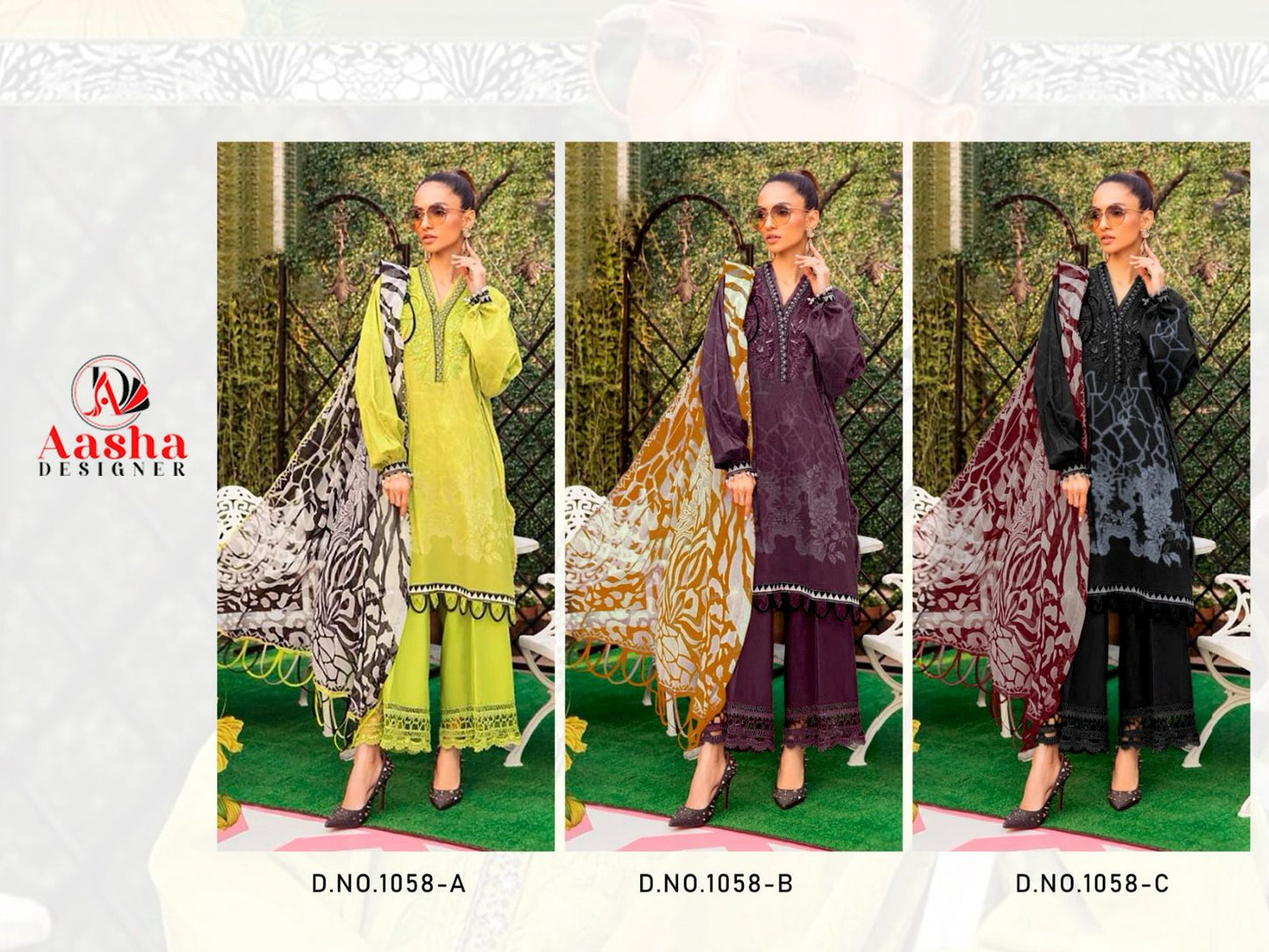 1058Abc Aasha Designer Pure Cotton Pakistani Patch Work Suits Exporter Gujarat