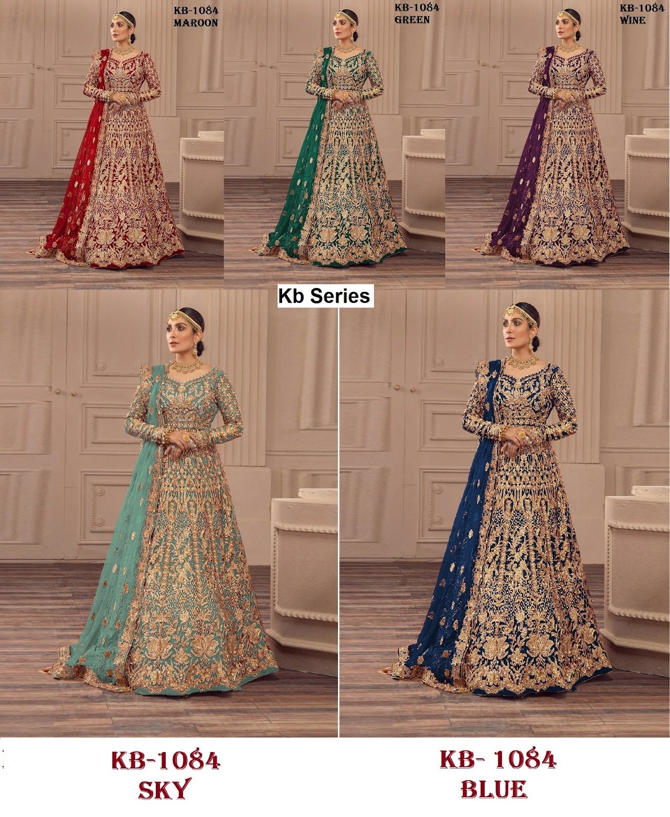 1084 Bridal Anarkali Gown Kb Series Butterfly Net Gown Dupatta Set Manufacturer Ahmedabad