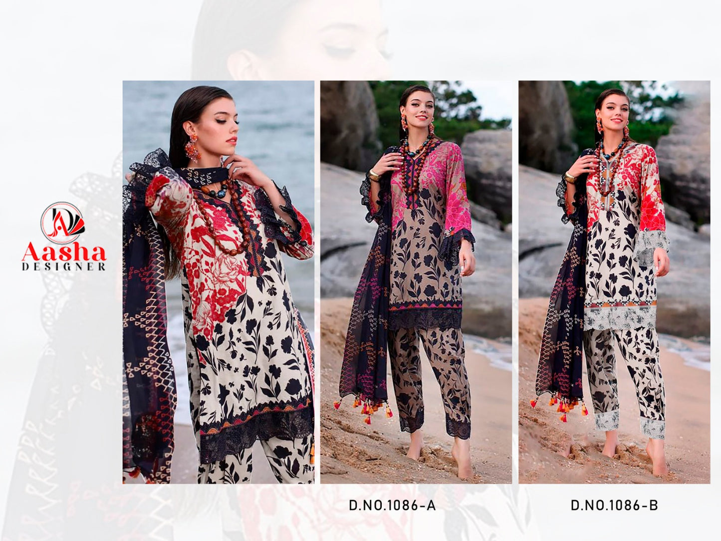 1086 Ab Aasha Designer Cotton Pakistani Patch Work Suits Wholesale