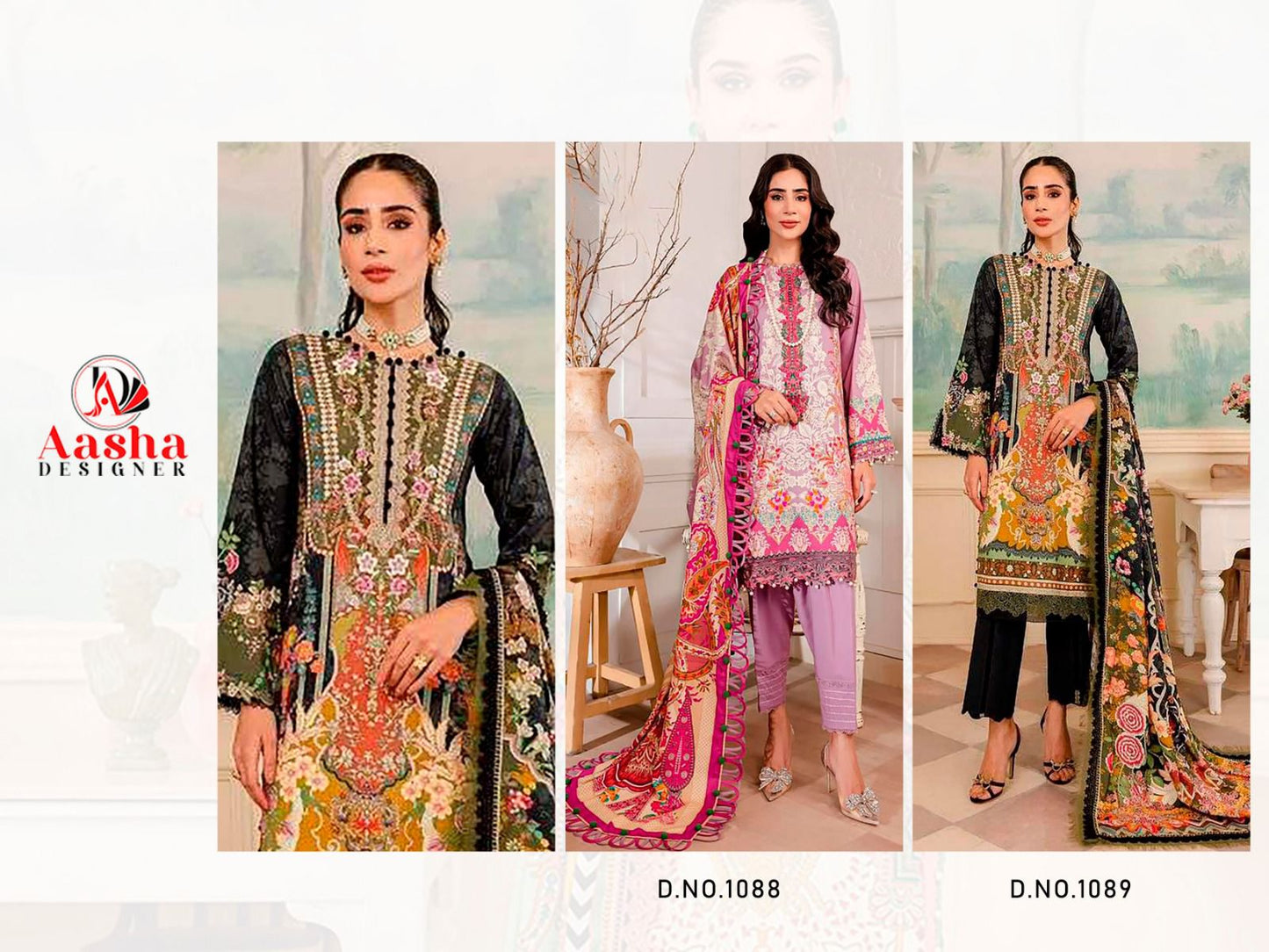 1088-1089 Aasha Designer Cotton Pakistani Patch Work Suits Wholesale Price