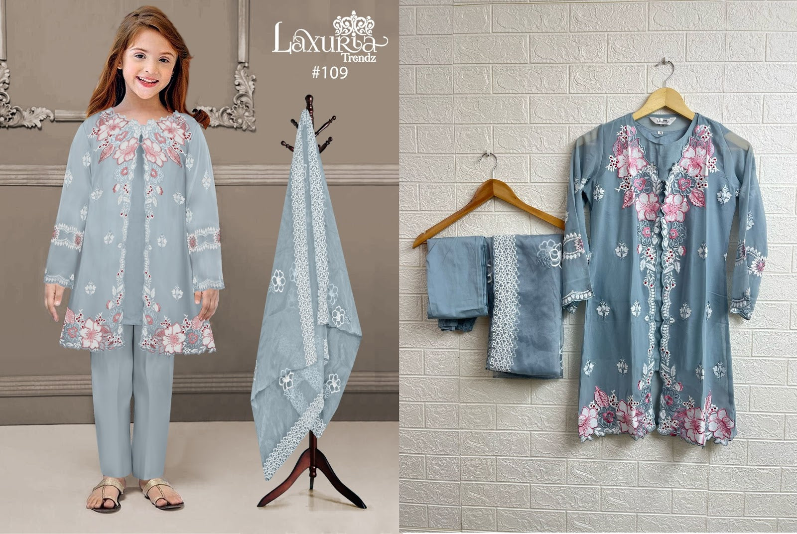 109 Laxuria Trendz Fox Georgette Girls Readymade Pant Suits