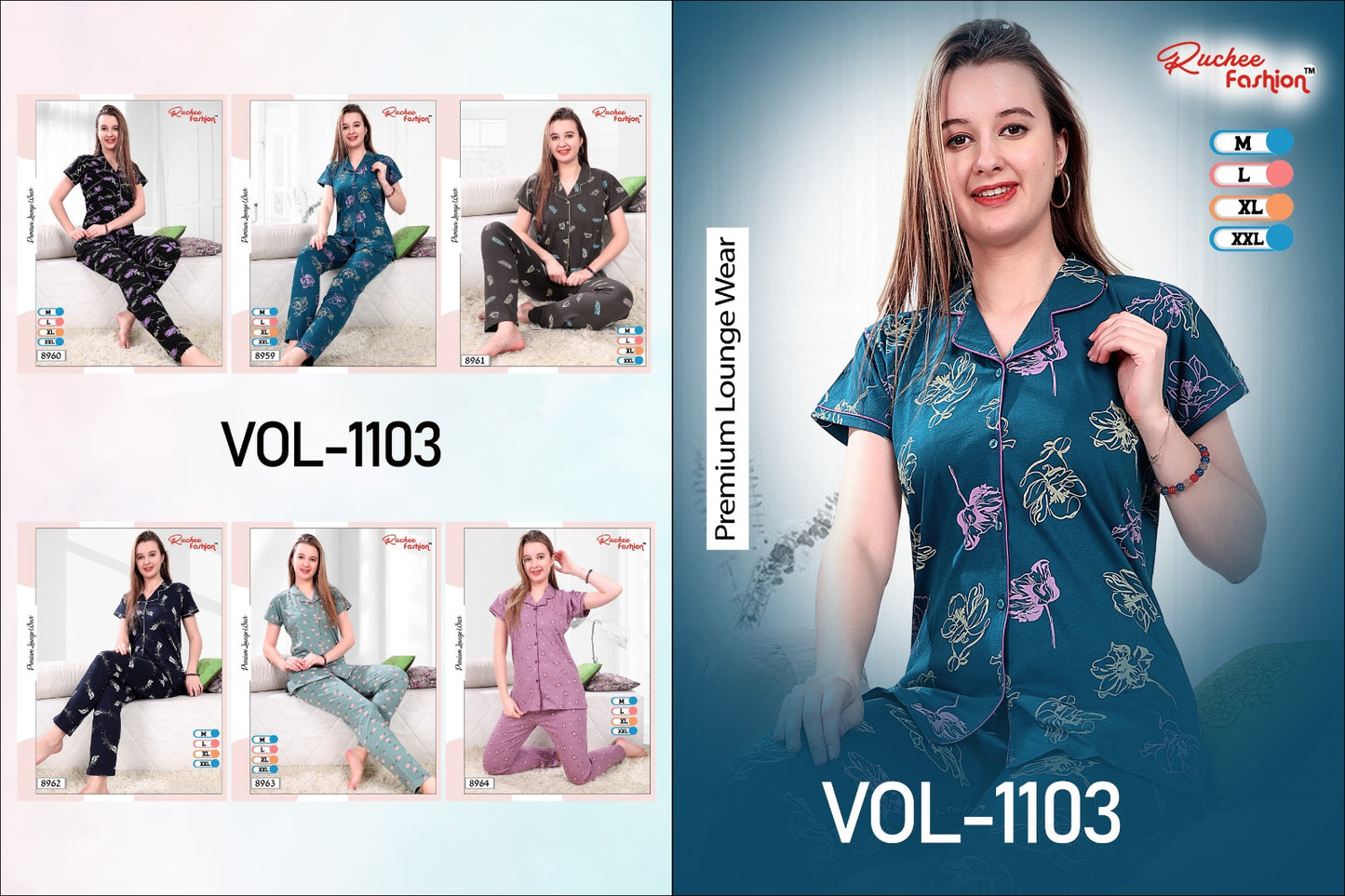 1103 Ruchee Fashion Sinker Collar Night Suits