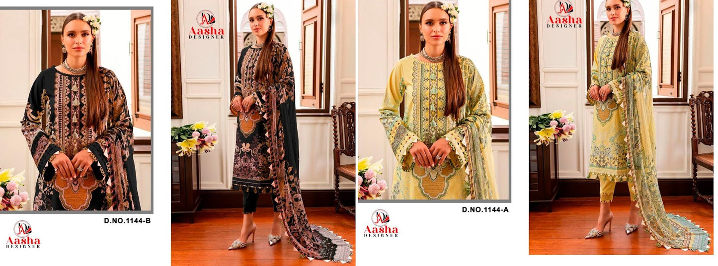 1144Ab Aasha Designer Pure Cotton Pakistani Salwar Suits Wholesaler