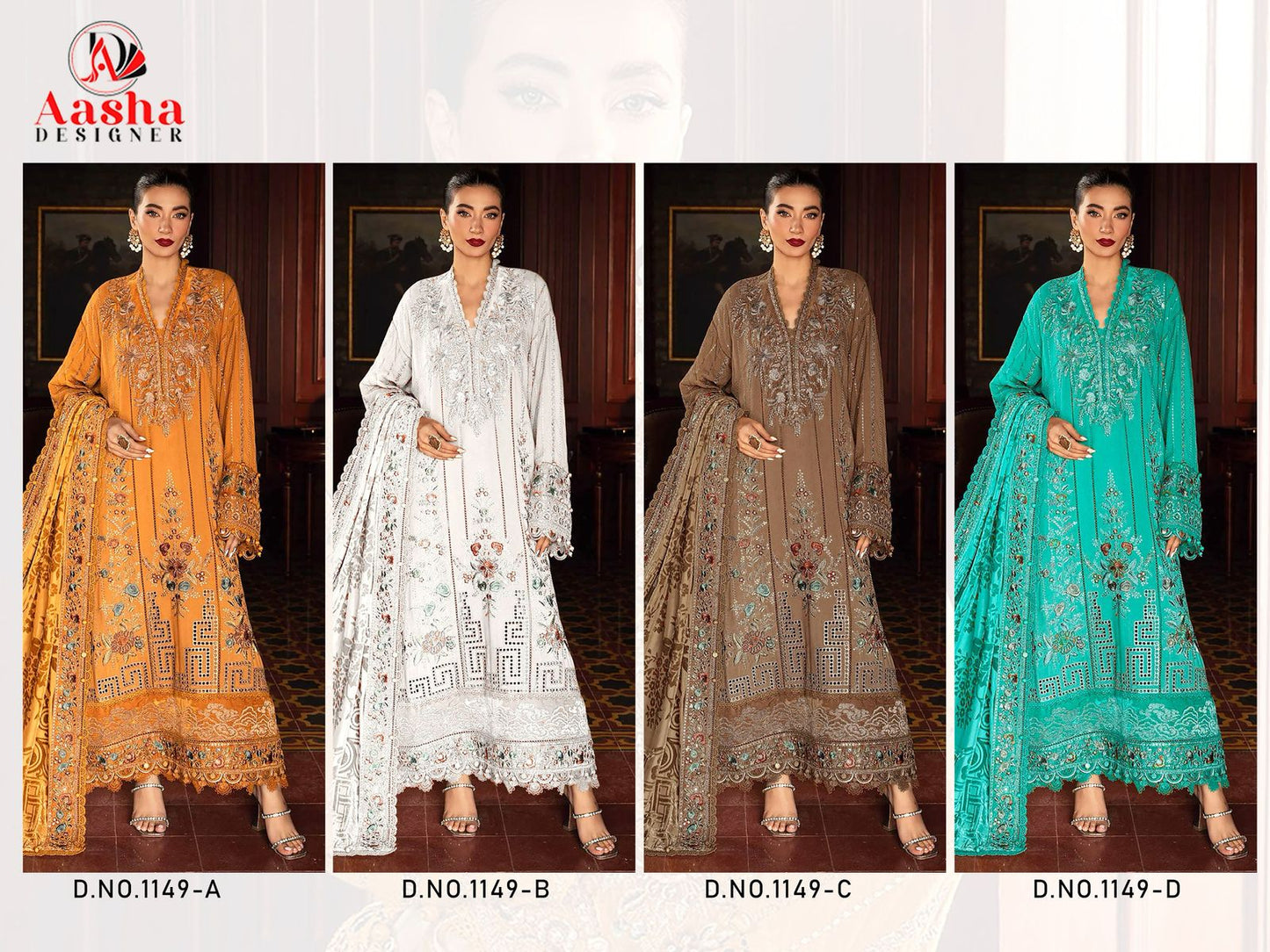 1149Abcd Aasha Designer Heavy Rayon Pakistani Salwar Suits Exporter Gujarat