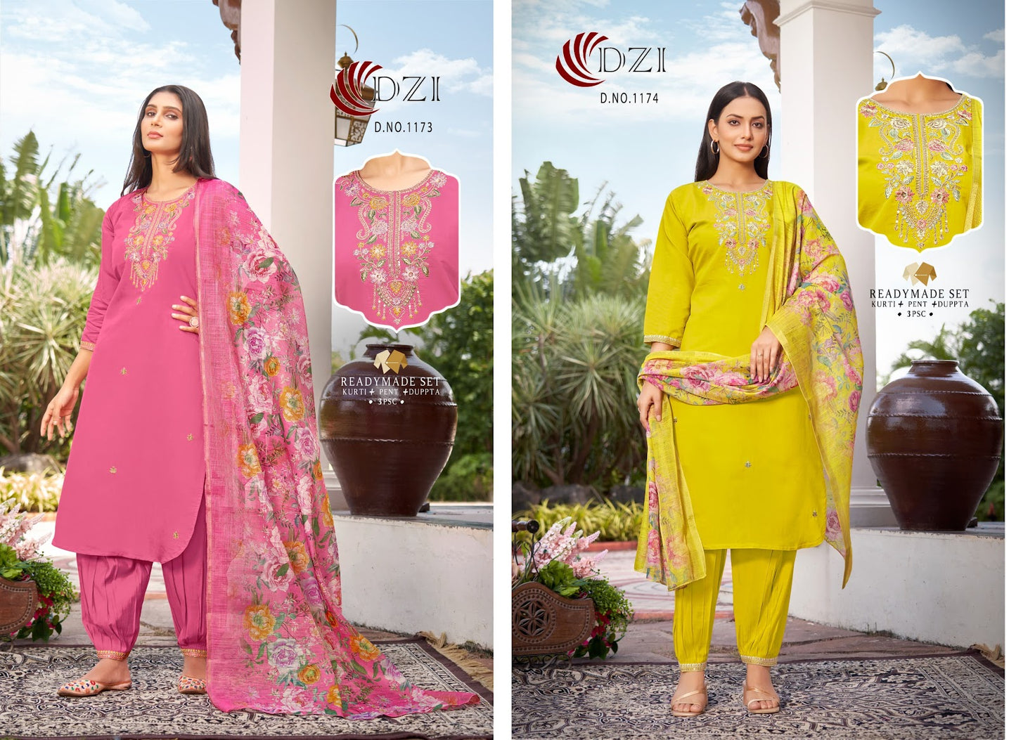 1173-1174 Dzi Roman Silk Afghani Readymade Suit Wholesale Price