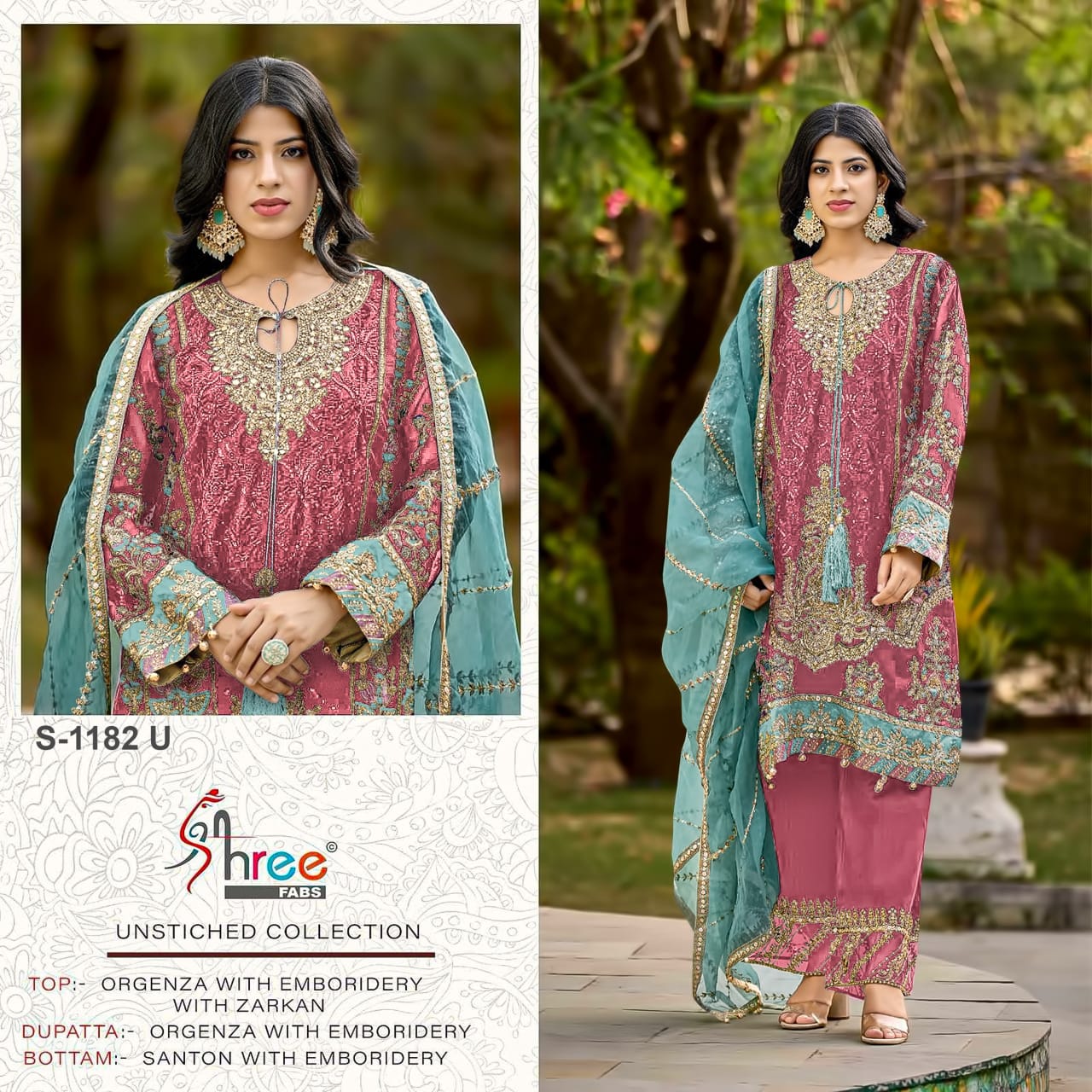 1182 Stuv Shree Fabs Organza Pakistani Salwar Suits Exporter