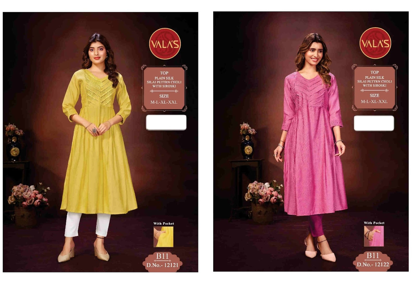 12121-12122 Valas Silk Anarkali Kurtis Exporter Gujarat