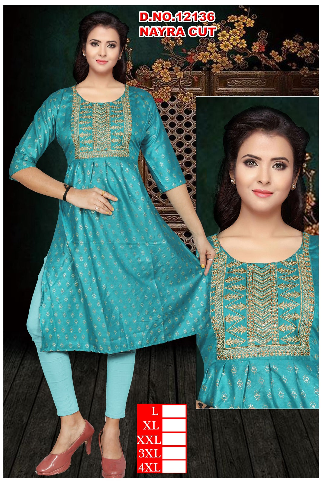 1213-12136 Vkh Reyon Naira Cut Kurtis Exporter