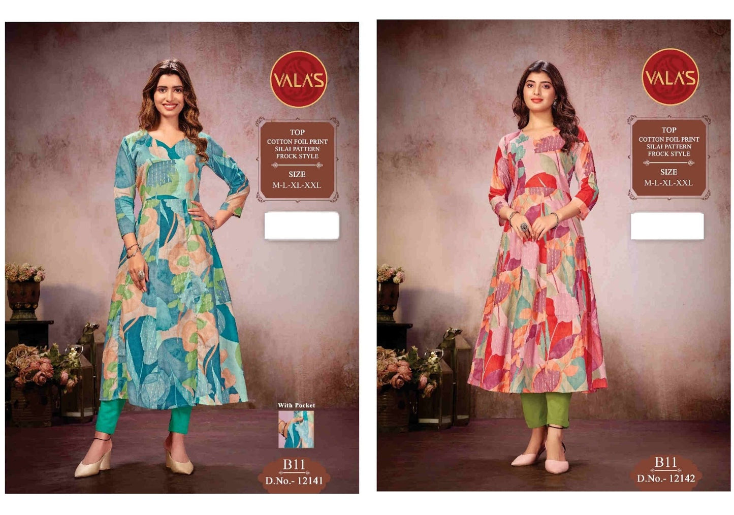 12141-12142 Valas Cotton Anarkali Kurtis Exporter