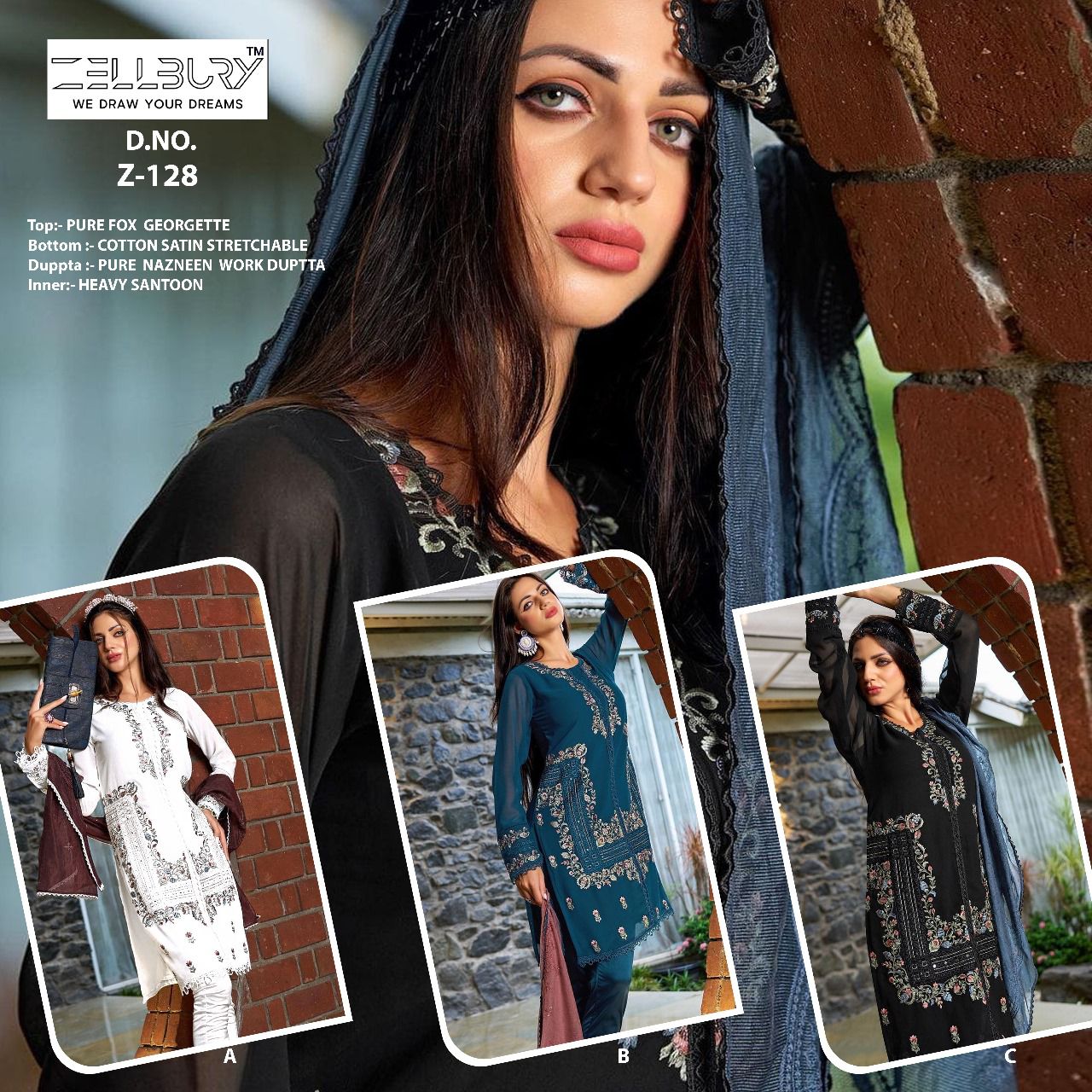 128 Zellbury Fox Georgette Pakistani Readymade Suits