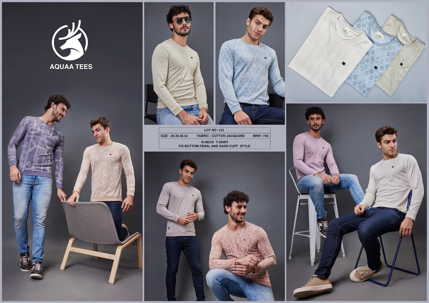 133 Aquaa Tees Cotton Jacquard Mens Tshirts Wholesale Price