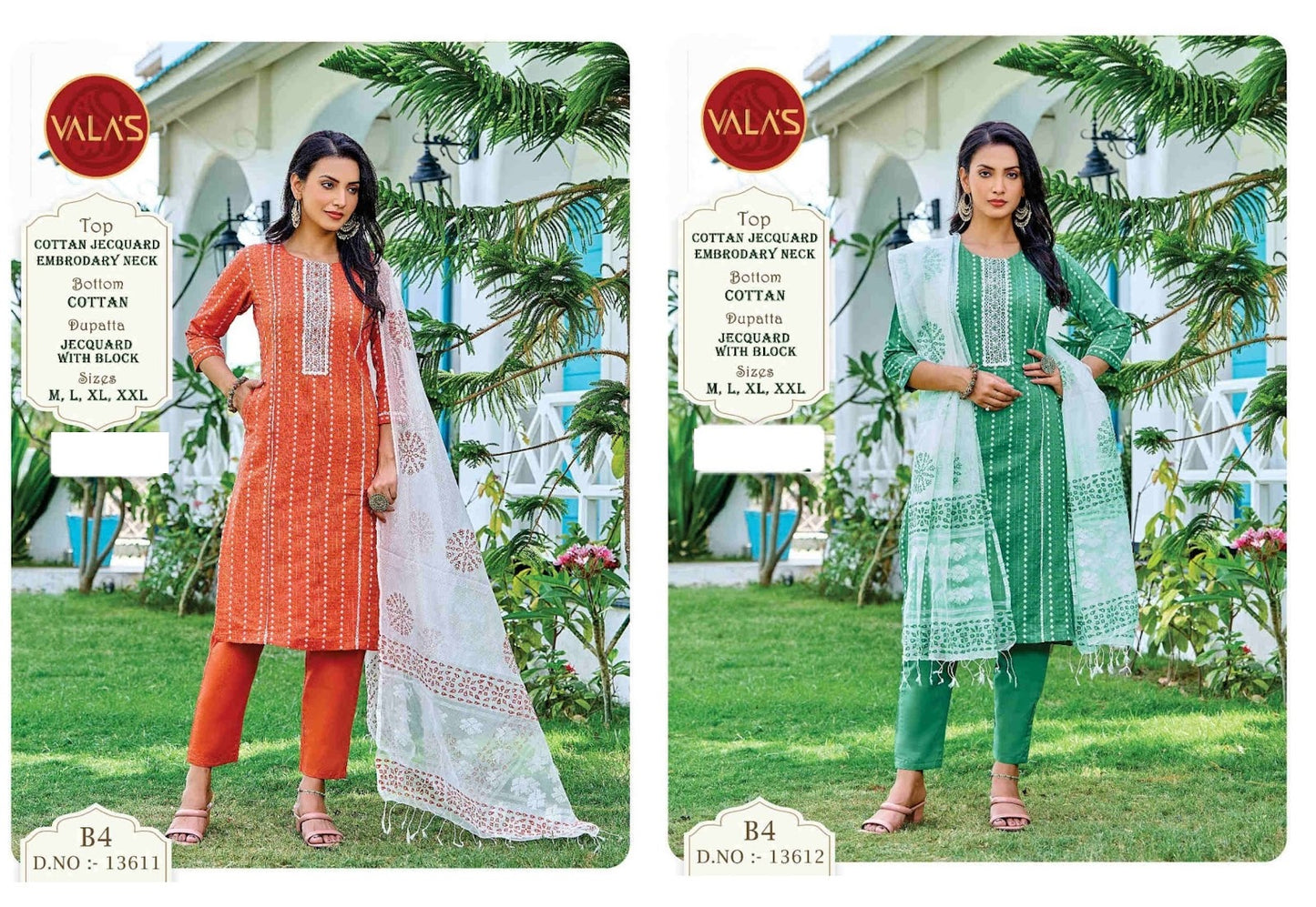 13611-13612 Valas Cotton Jacquard Readymade Pant Style Suits Wholesaler Ahmedabad