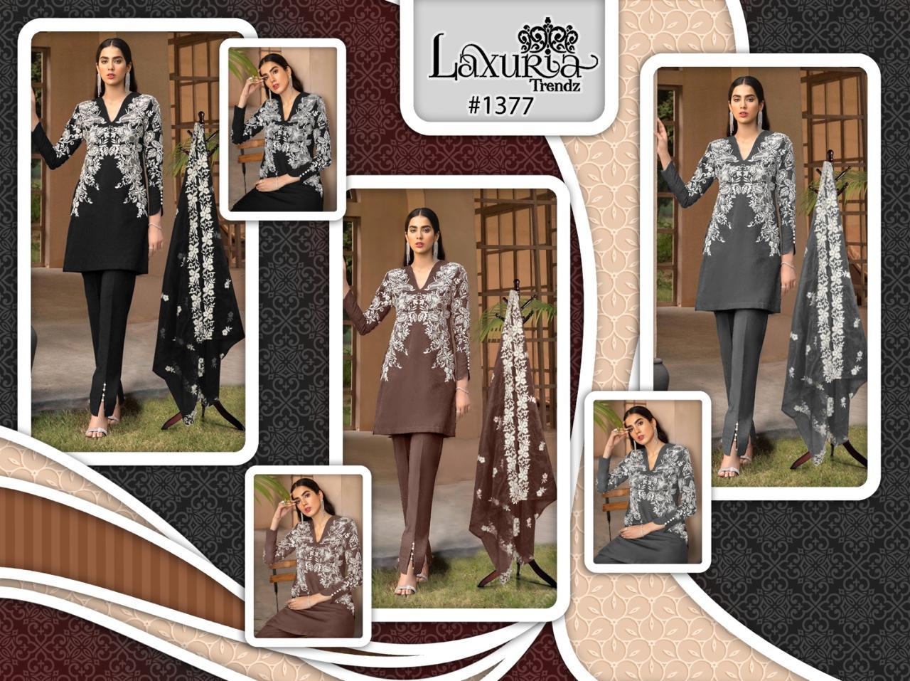 1377 Laxuria Trendz Faux Georgette Pakistani Readymade Suits Wholesale Price