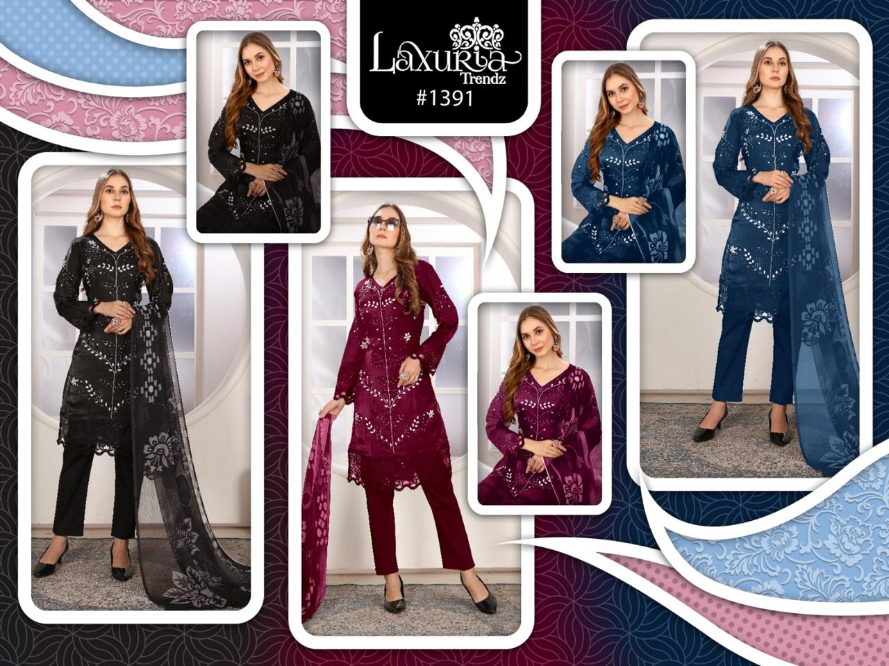 1391 Laxuria Trendz Satin Pakistani Readymade Suits