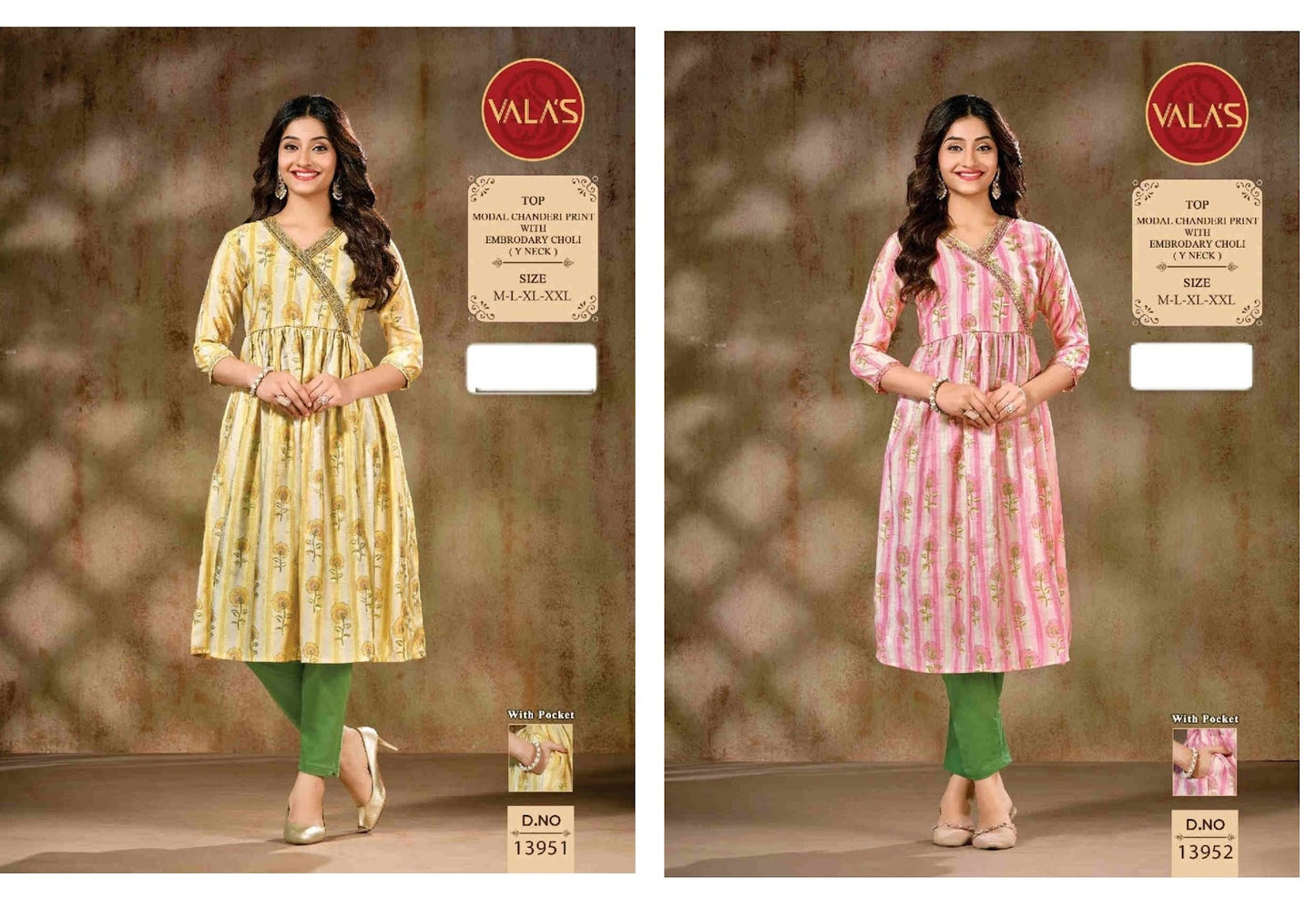 13951-13952 Valas Modal Chanderi Anarkali Kurtis Wholesale Rate