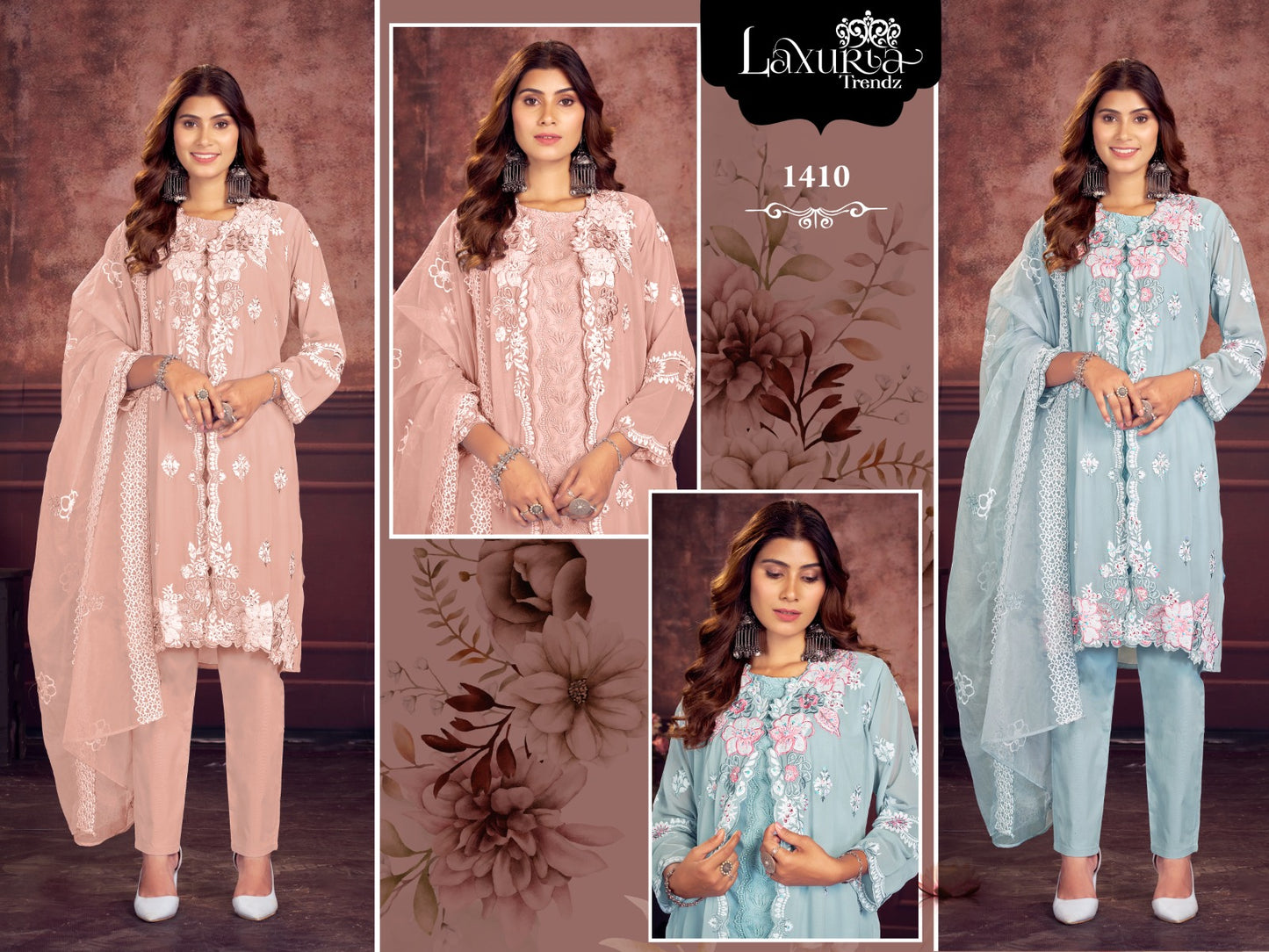 1410 Laxuria Trendz Fox Georgette Pakistani Readymade Suits Exporter