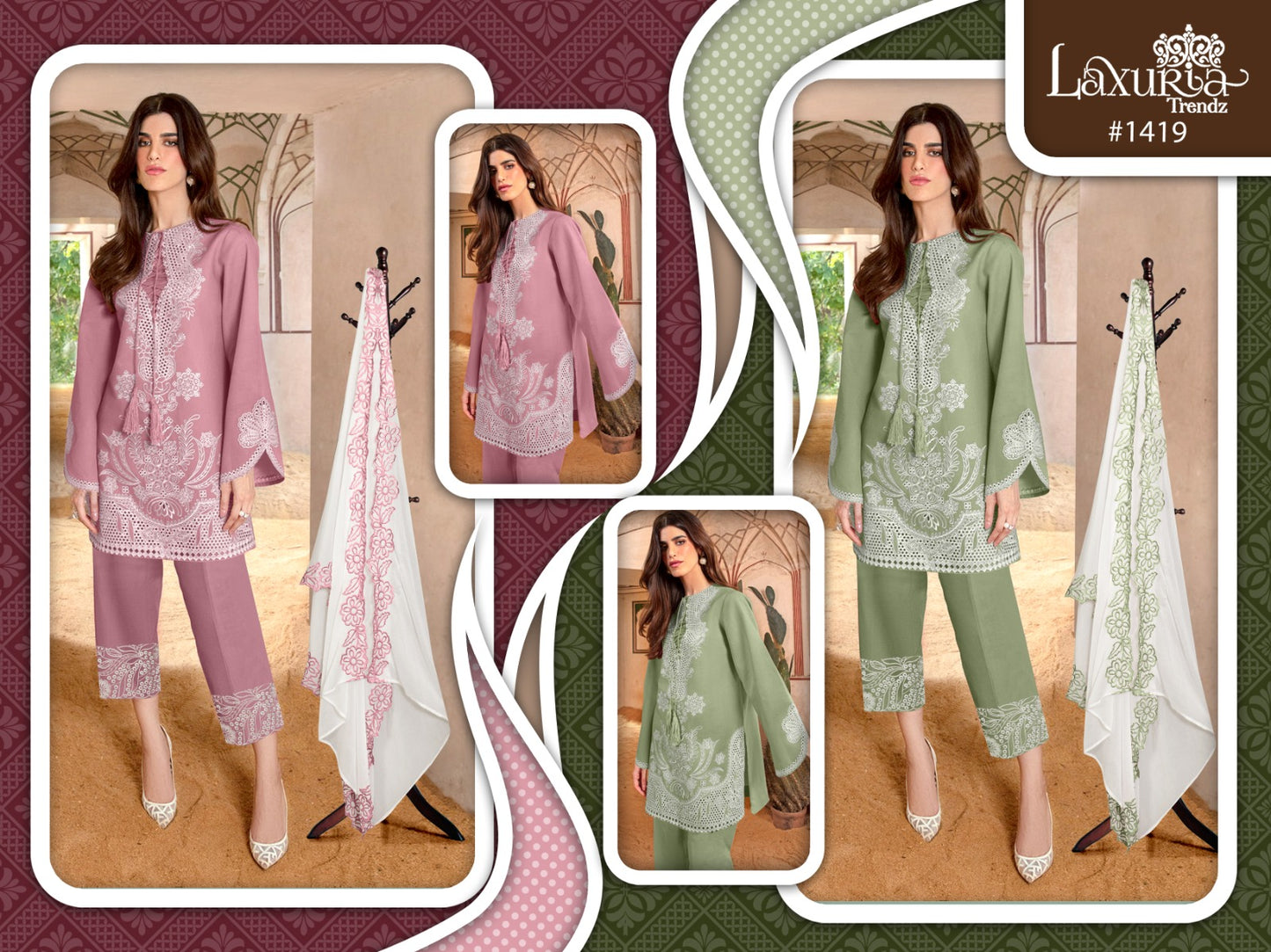 1419 Laxuria Trendz Zam Cotton Pakistani Readymade Suits Exporter