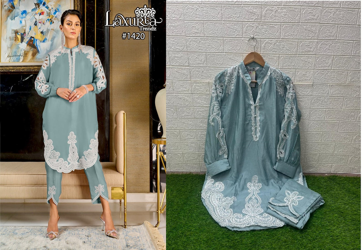 1420 Laxuria Trendz Chinon Co Ord Set Exporter