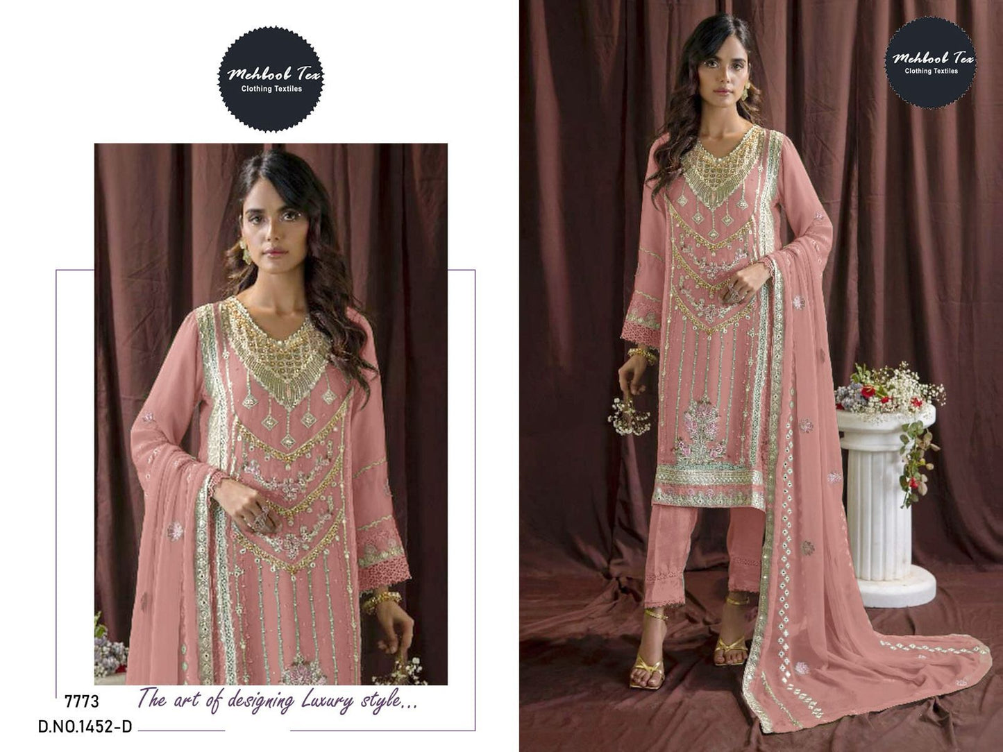 1452Abcd Mehboob Tex Organza Pakistani Salwar Suits Supplier