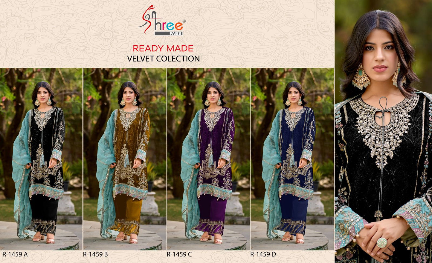 1459 Shree Fabs Readymade Velvet Suits Exporter