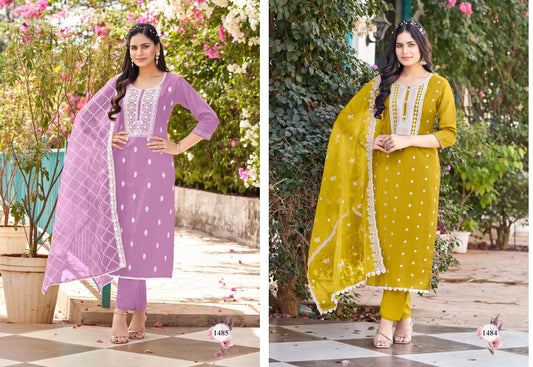1485-1484 Mittoo Roman Silk Readymade Pant Style Suits