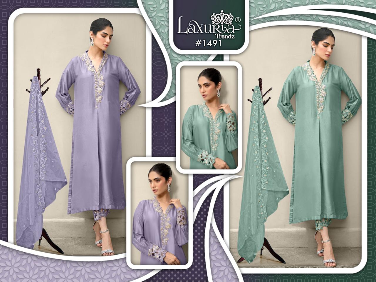 1491 Laxuria Trendz Satin Pakistani Readymade Suits Supplier India
